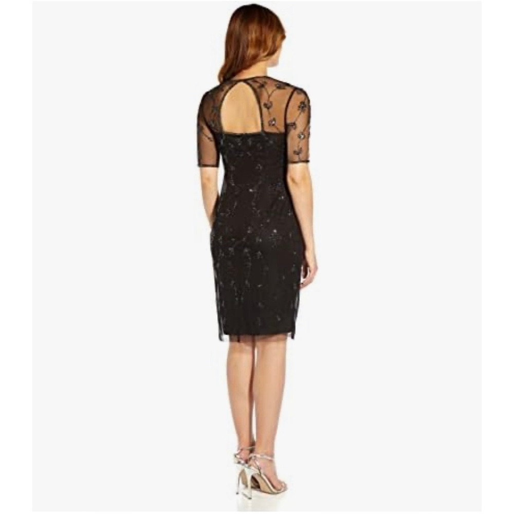 Papell Studio Beaded Sheath Dress Women L Black Excellent Keyhole Mesh Cocktail - Picture 2 of 6